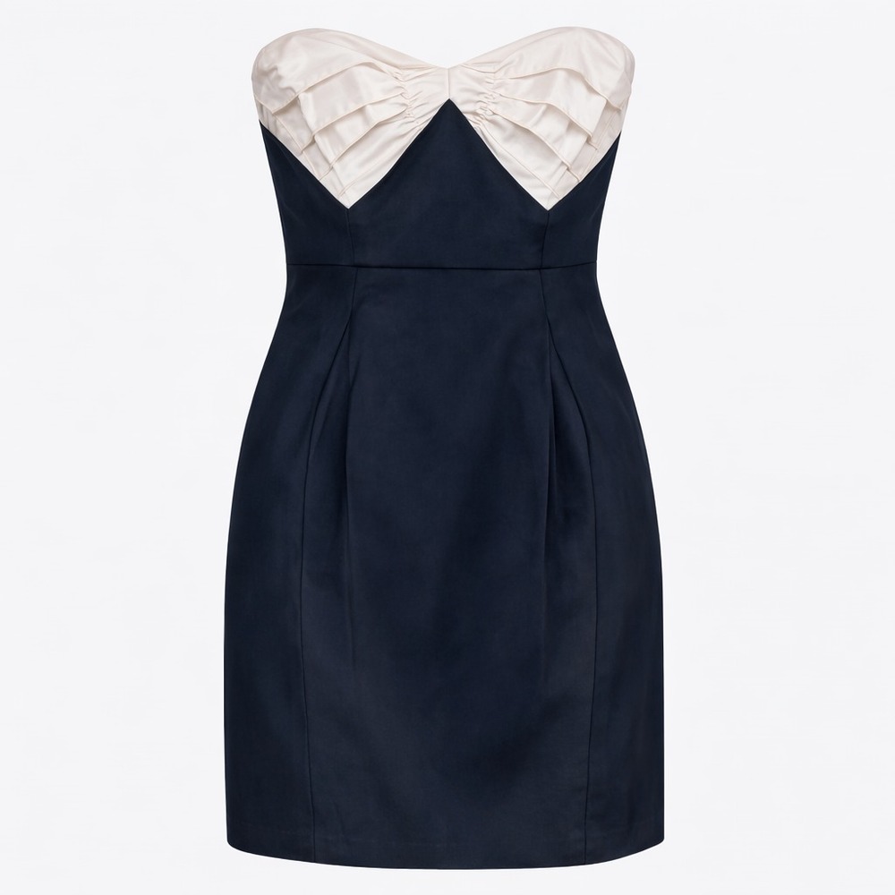 Shoshanna Strapless Black Cream Color Block Pleated Cocktail Mini Dress Size 4